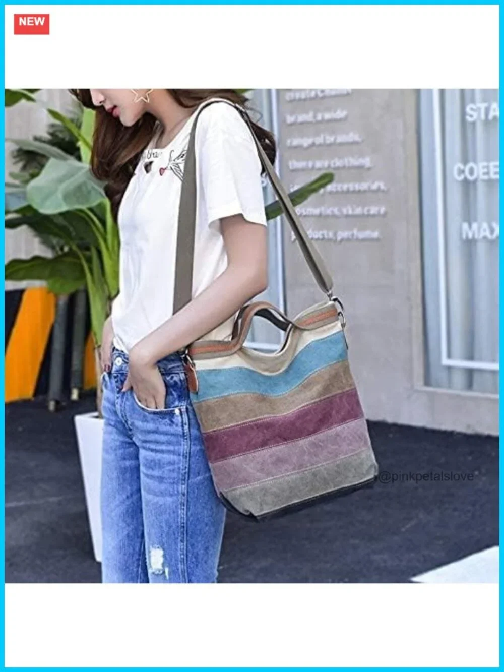 Canvas Hobo Handbag with Detachable Strap, Top Handle, Shoulder Crossbody Tote